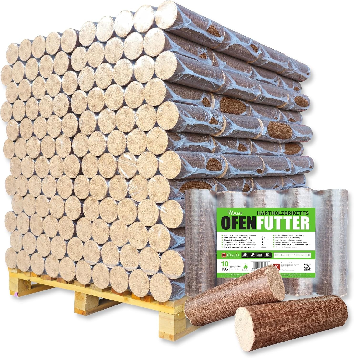 00afea184f497b2f98150b87d67b631b-1.jpg Energie Kienbacher Premium Nestro Hartholz-Briketts – Buche und/oder Eiche, runde Öko-Briketts ohne Zugloch (400 kg bis 1000 kg Großgebinde) – Bild 1