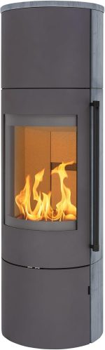 H&M Germany EVO 2.1 XL Kaminofen – 7 kW – Moderner Rundkamin mit Naturstein-Verkleidung – Titanium-Design – Integriertes Holzfach – Energieeffizienzklasse A – Bild 2