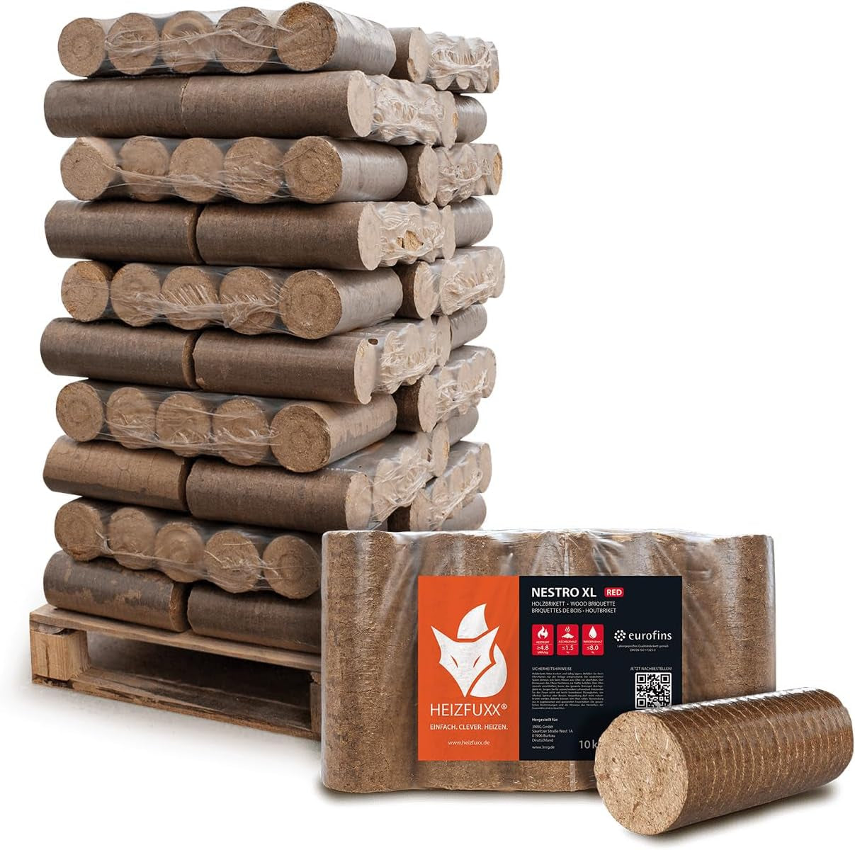 3020d395df7f254f1757685817e58a21-1.jpg HEIZFUXX Nestro XL Rote Hartholz-Briketts – 300 kg Palette (30 x 10 kg Packungen) – Premium-Briketts für Kamin, Ofen & Heizkessel – Hoher Heizwert & aschearm – Bild 1