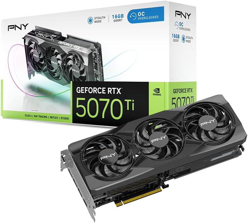 61Ib7Av4M_L._AC_SL1000.jpg PNY GeForce RTX 5070 Ti 16GB Serie | OC, Standard & ARGB OC | GDDR7 | PCIe 5.0 | Triple Fan – Bild 1