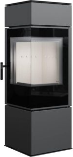 KRATKI Thor Kaminofen – 8 kW – Moderner Design-Kamin mit Panoramablick – Energieeffizient – Acumotte-Speichertechnik – Für Eck-Installation geeignet