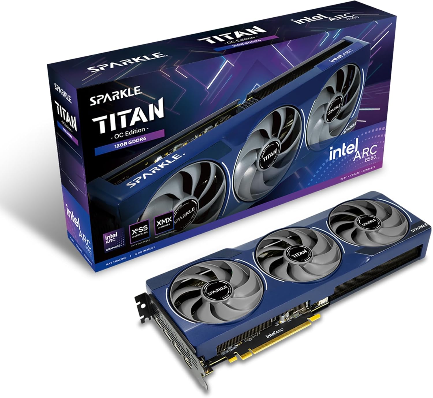7130pk1Eh0L._AC_SL1500.jpg Sparkle Intel Arc B580 TITAN OC 12GB GDDR6 | SB580T-12GOC | Triple-Fan | TORN Cooling 2.0 – Bild 1