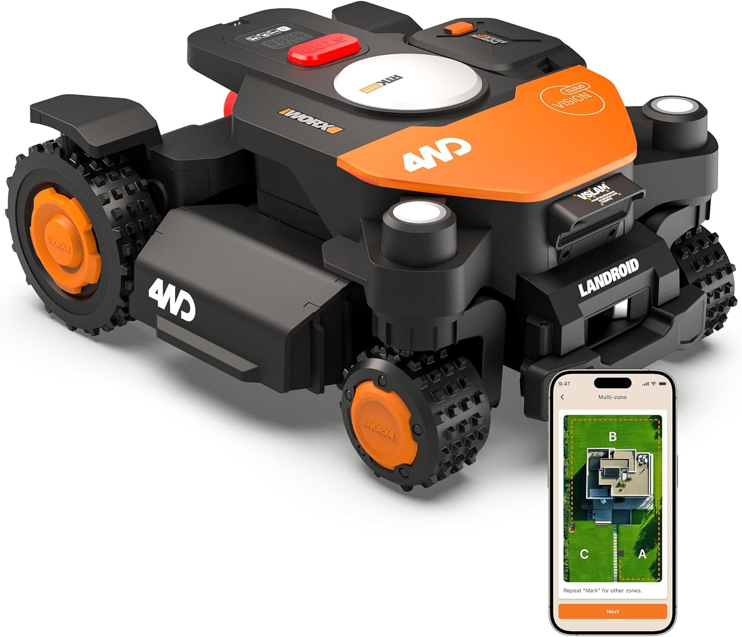 71wH_E7OgAL._AC_SL1500.jpg WORX Landroid Vision Cloud 4WD Mähroboter mit KI-Hinderniserkennung, RTK-Cloud-Navigation und automatischer Kartierung – Bild 1
