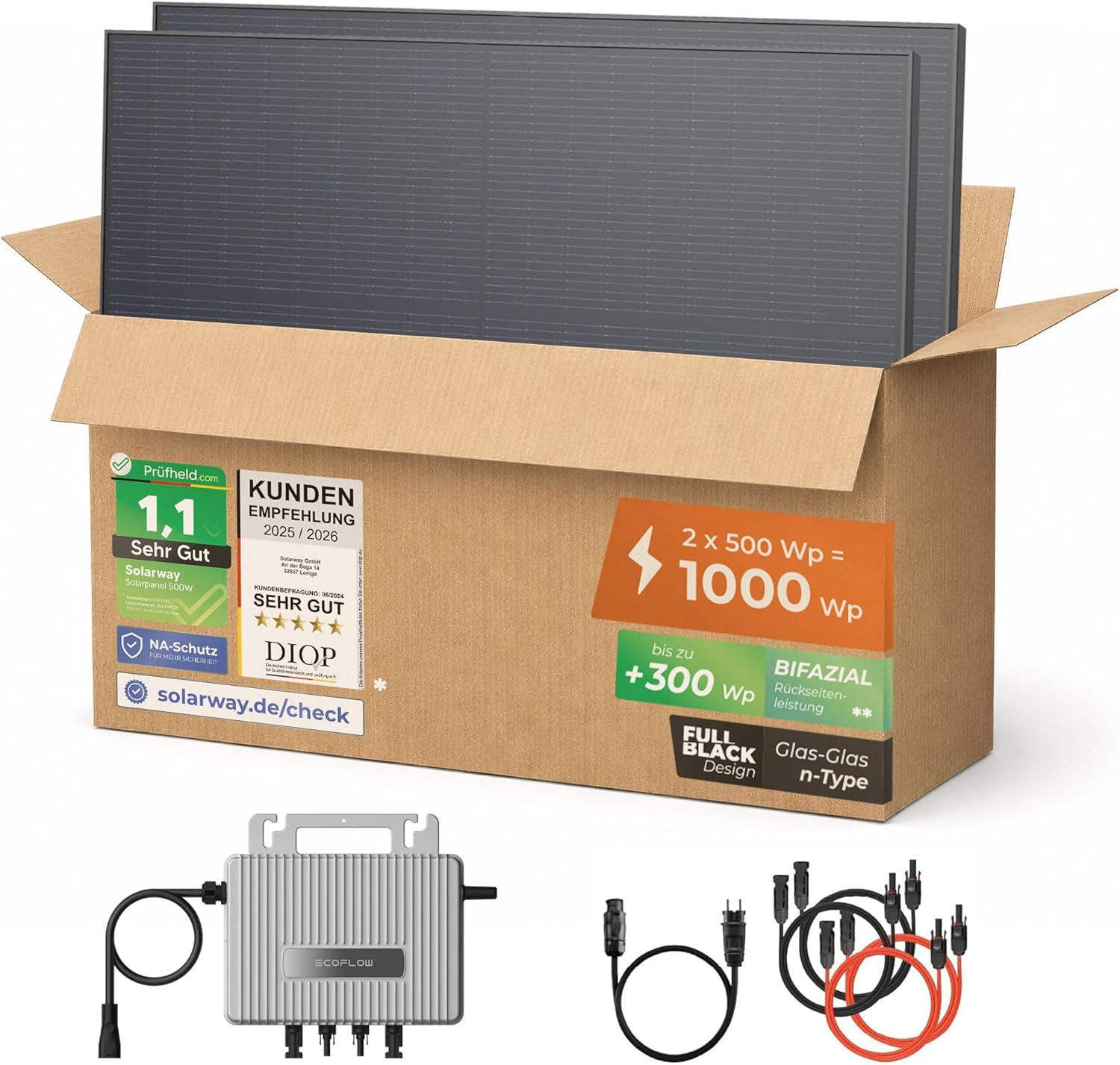 819VdnnzScL._AC_SL1500.jpg Solarway 1000Wp Balkonkraftwerk – 800W EcoFlow Stream Wechselrichter & 500W Bifaziale Solarmodule – Bild 1