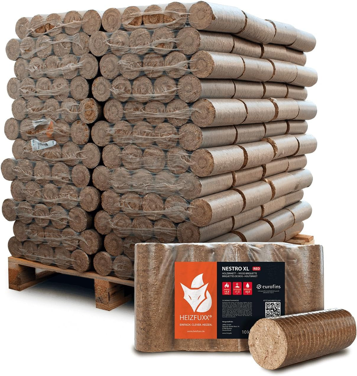 81dfdd71ccb74926f2cd4421e9487b7f-1.jpg HEIZFUXX Nestro XL Hartholz-Briketts – 960 kg Palette (96 x 10 kg Packungen) – Premium-Brennstoff für Kamin, Ofen & Heizkessel – Hoher Energiegehalt – Bild 1