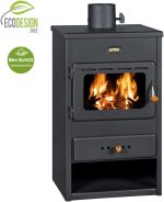 Prity K1 Kaminofen – 9,5 kW – Kompakter, freistehender Holzofen – Mit Gussplatte & Holzfach – Graphitschwarz – Effiziente Heizlösung – Bild 3