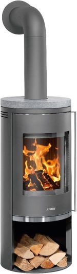 Justus Faro 2.0 Kaminofen – 6 kW – Eleganter Rundofen mit Speckstein-Akzenten – 24h Dauerbetrieb – Integriertes Holzfach – Für Räume bis 124 m³ – Zertifizierte Sicherheit