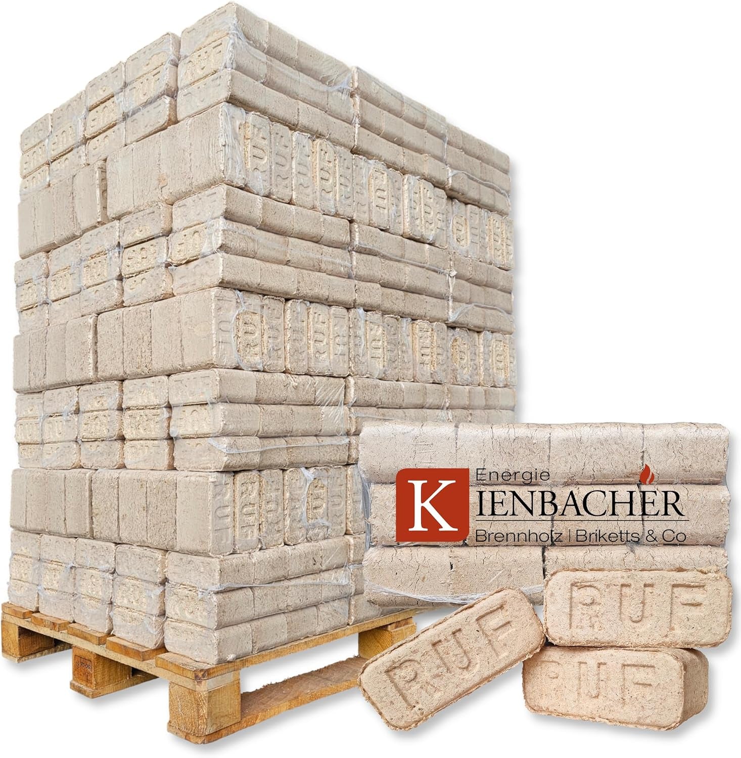 ccb7988af32289cab7c2c4b22f9ab7e0-1.jpg Energie Kienbacher RUF Premium Hartholz-Briketts – 960 kg Palette (96 x 10 kg Pakete) – FSC-zertifiziertes Buchen- & Eichenholz – Hoher Heizwert & umweltfreundlich – Bild 1